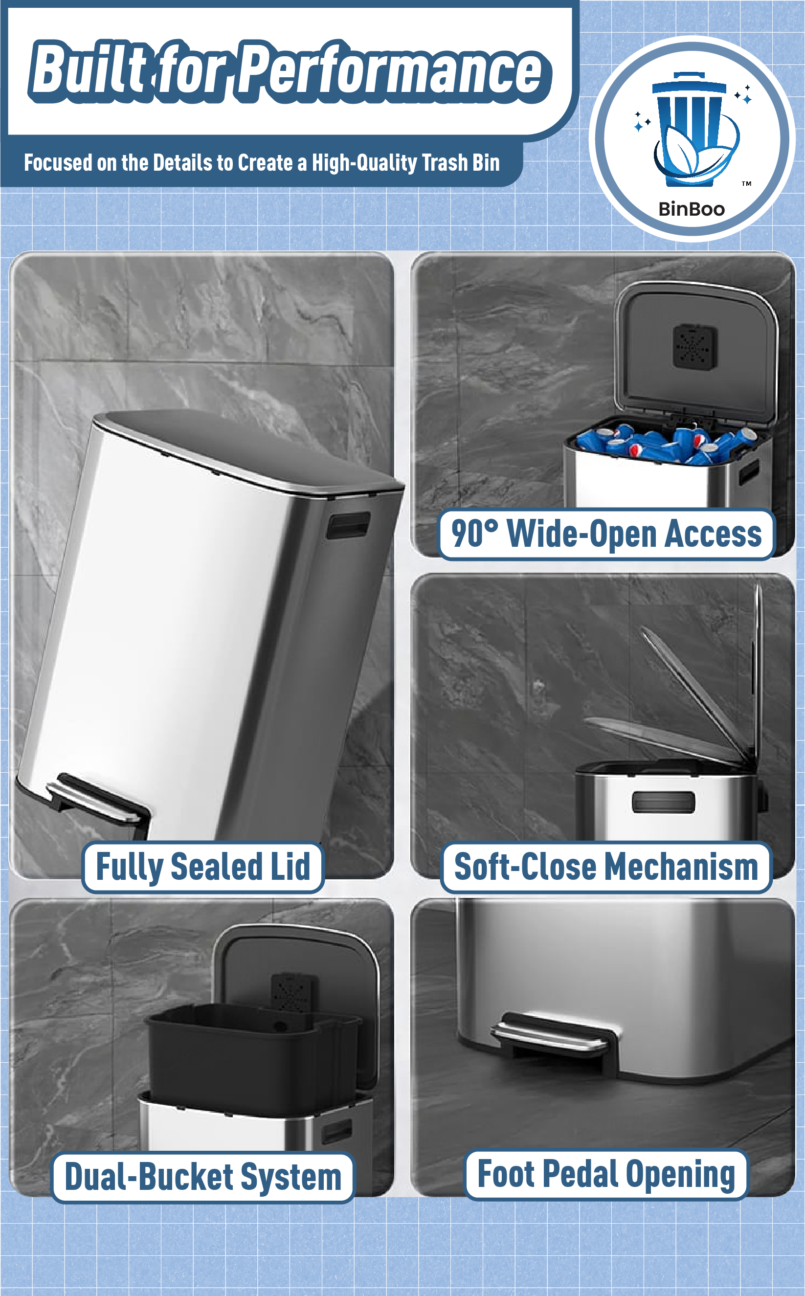 [SG STOCK] Stainless Steel Pedal Dustbin | Soft Close Lid Trash Bin ...
