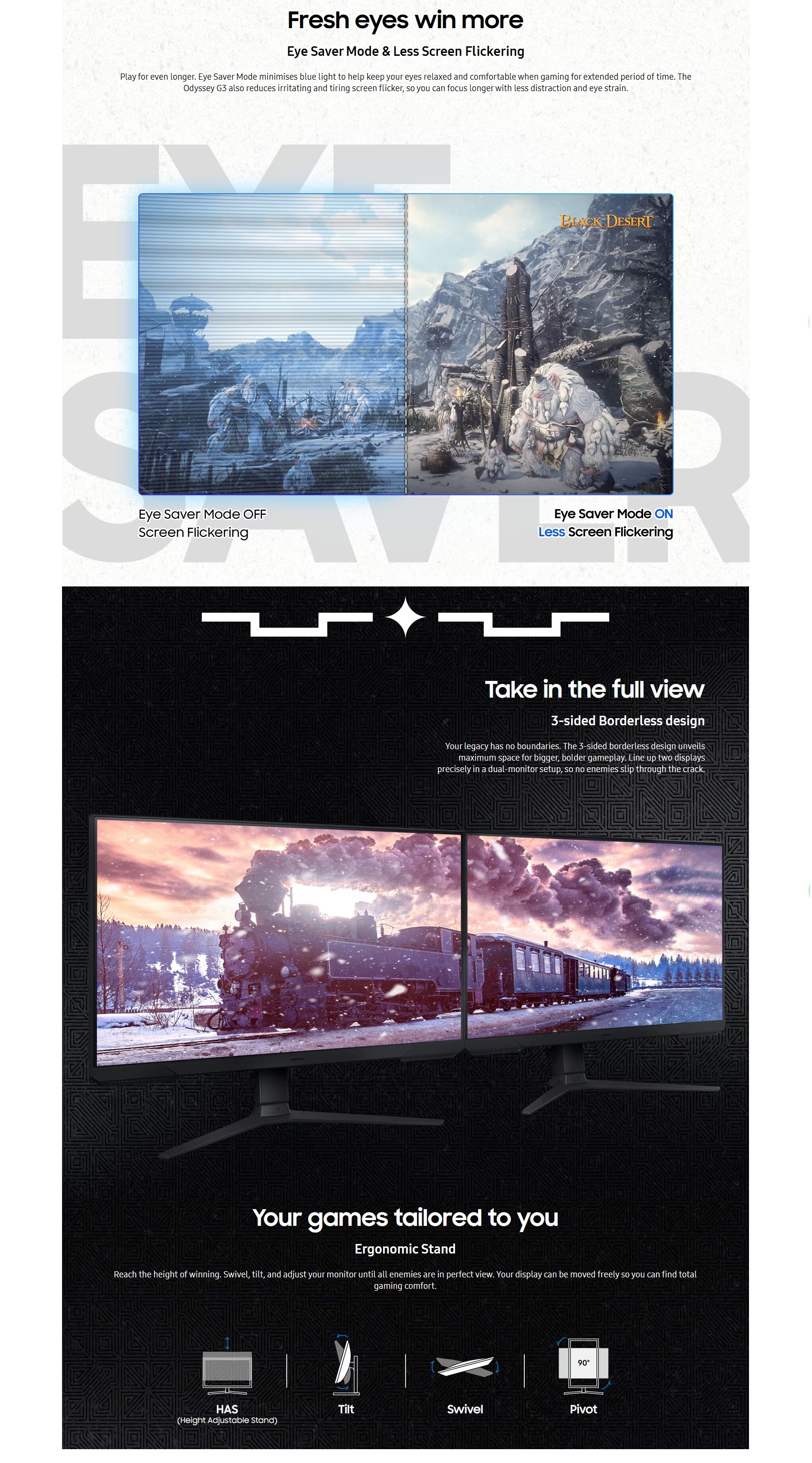 Samsung 24”, 27”, 32” Flat Odyssey G3 G30D FHD 180Hz Gaming Monitor (3 ...