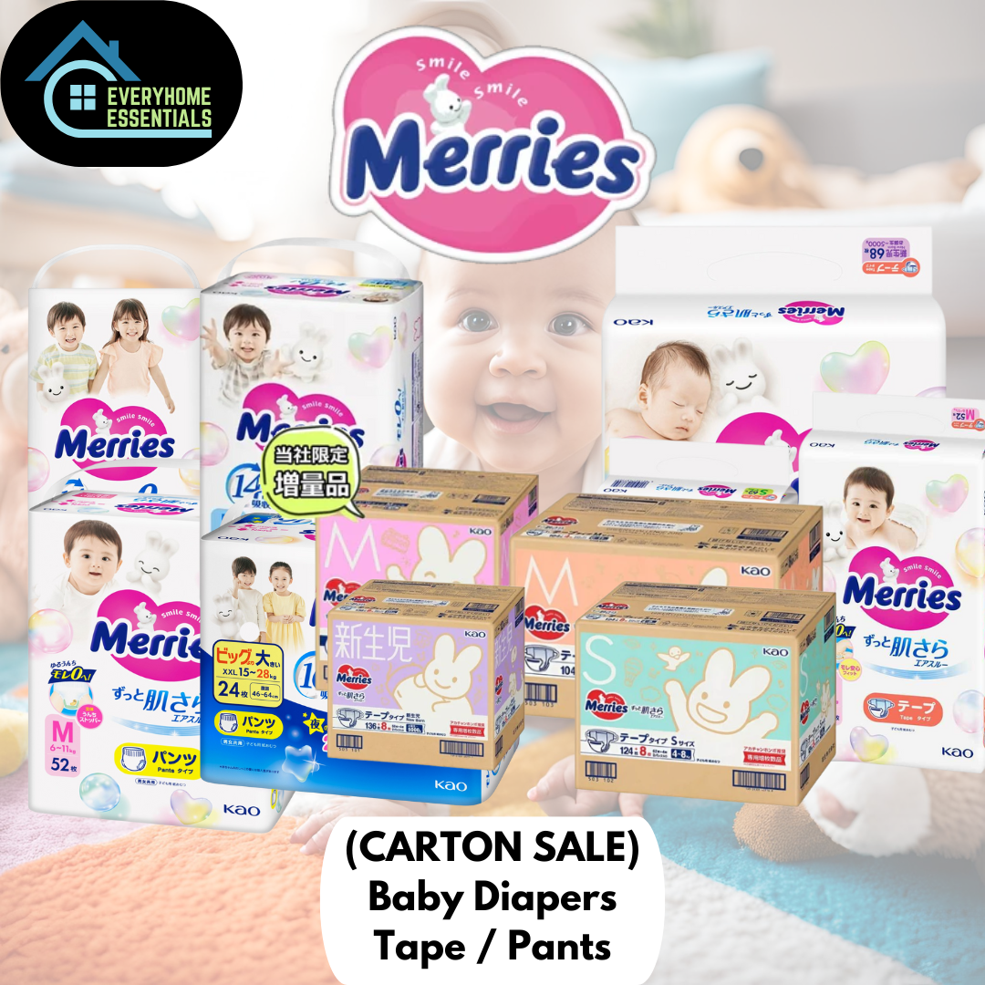 [CARTON SALES / TWIN VALUE] MERRIES Baby Diapers - Tape & Pants (All ...