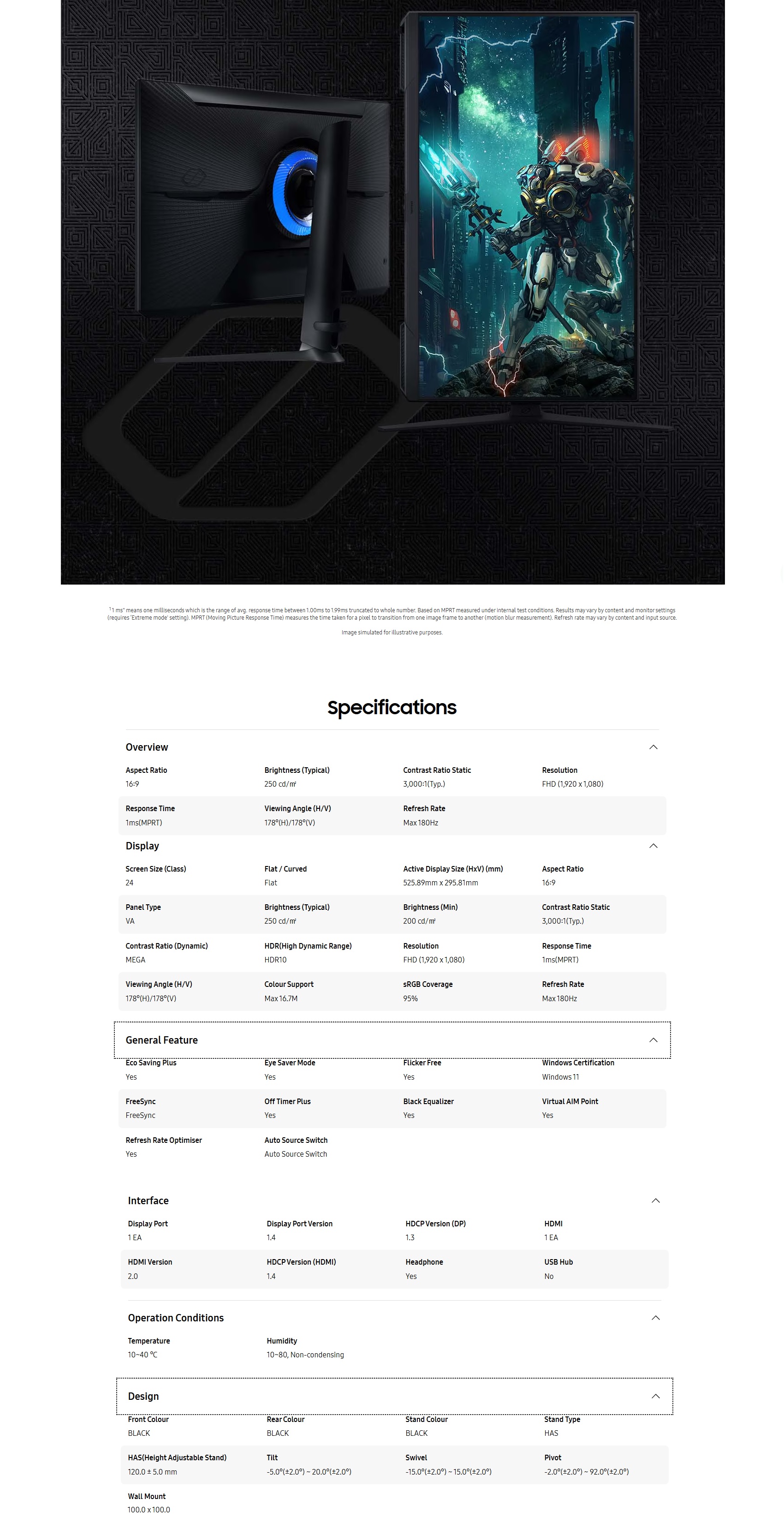 Samsung 24”, 27”, 32” Flat Odyssey G3 G30D FHD 180Hz Gaming Monitor (3 ...