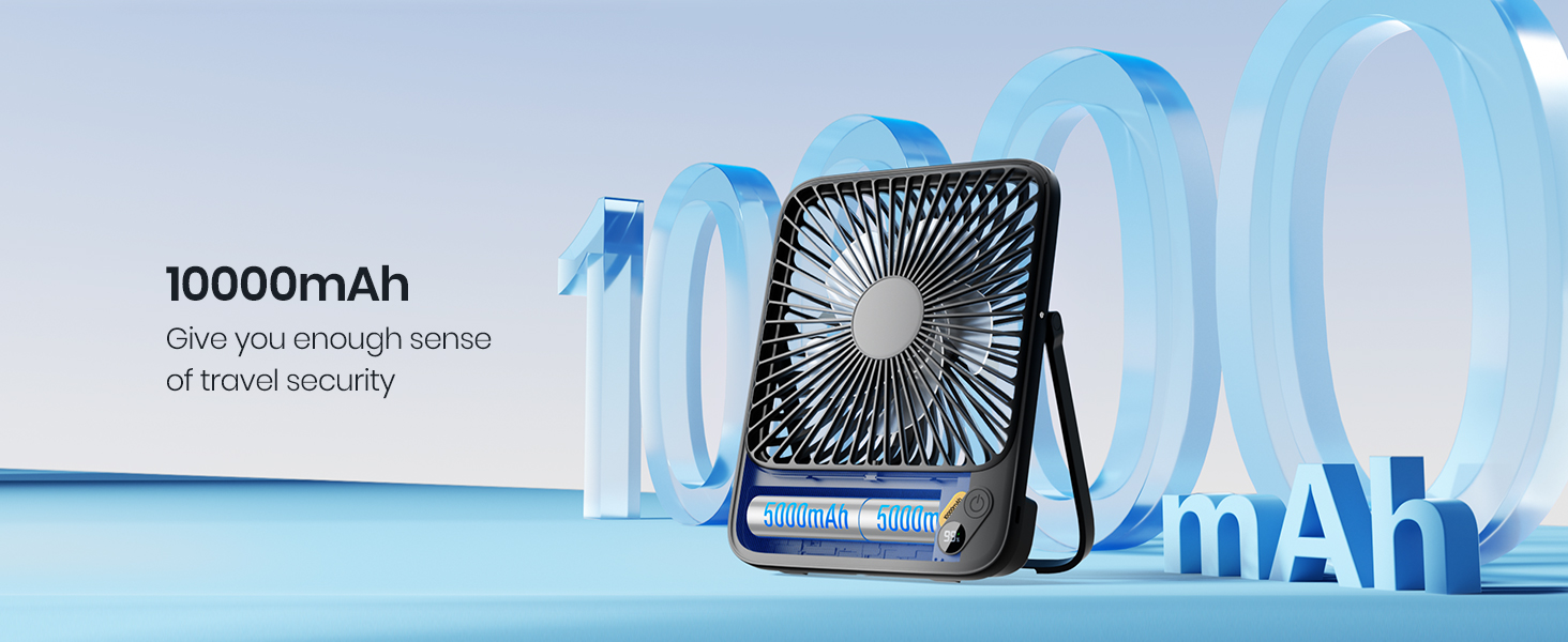 CoolPrime 10000mAh Portable Desk Fan 7-inch USB-C Slim Table Fans with ...
