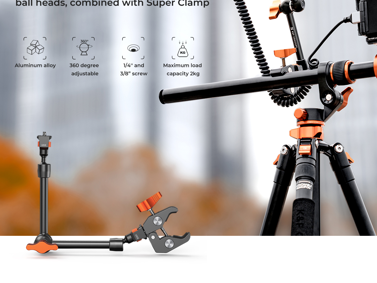 K&F Concept Camera Magic Arm +Spuer Clamp -2-in-1 Extension/Support Arm ...
