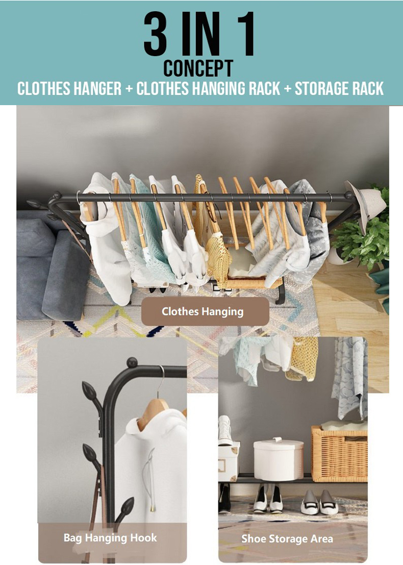 (SG STOCK) Sturdy Steel Pipe Clothes Rack Drying/ Clothing Stand / Coat ...