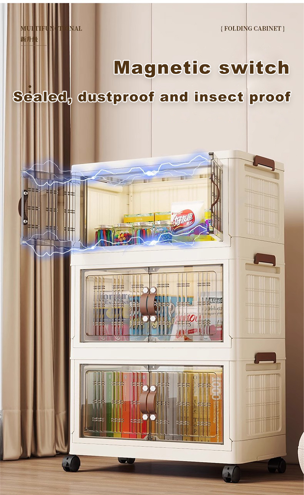 【Next-Day Delivery】Foldable Storage Cabinet With Wheels Stackable ...