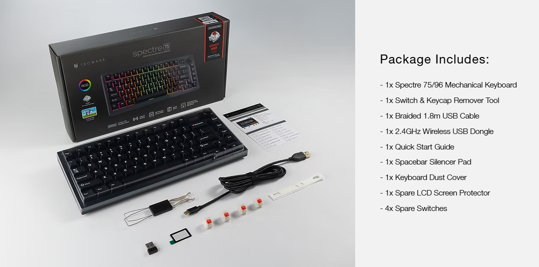 Tecware Spectre 75 / 96 Mechanical Keyboard Wireless BT 5.0, 2.4G, USB ...