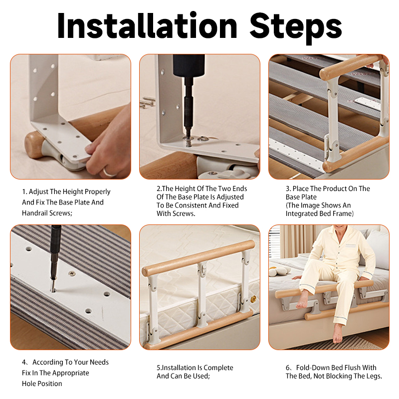 Folding Bed Rails Safety Bed Assist Rail with Adjustable Heights for ...