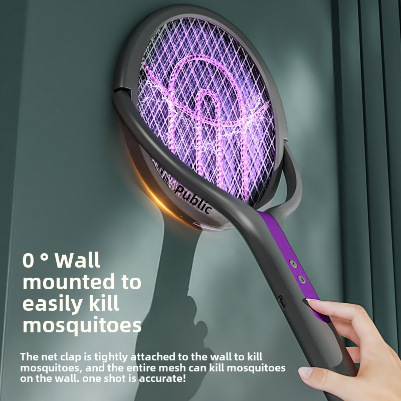 2 in 1 Electric Mosquito Swatter Fly Racket Rotate Telescopic Purple ...