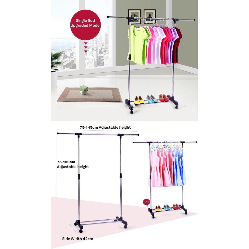 (SG STOCK) Adjustable Single & Double Pole Laundry Clothes Rack Stand ...