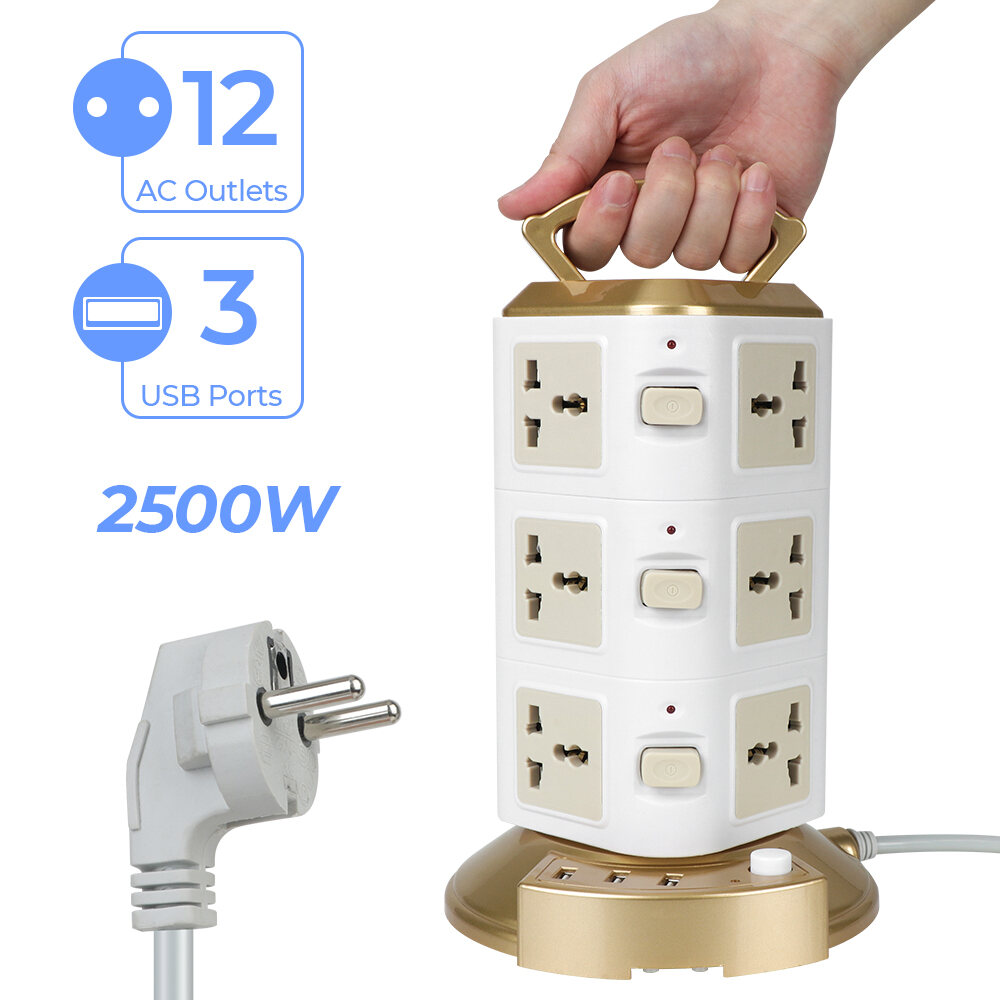 3 Meter Wire Space Saving Universal Tower Extension Socket Plug Dual ...