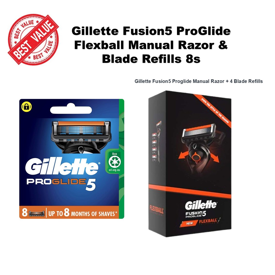 Gillette Fusion5 ProGlide Flexball Razor ( 1 Razor + 4 Cartridges ...