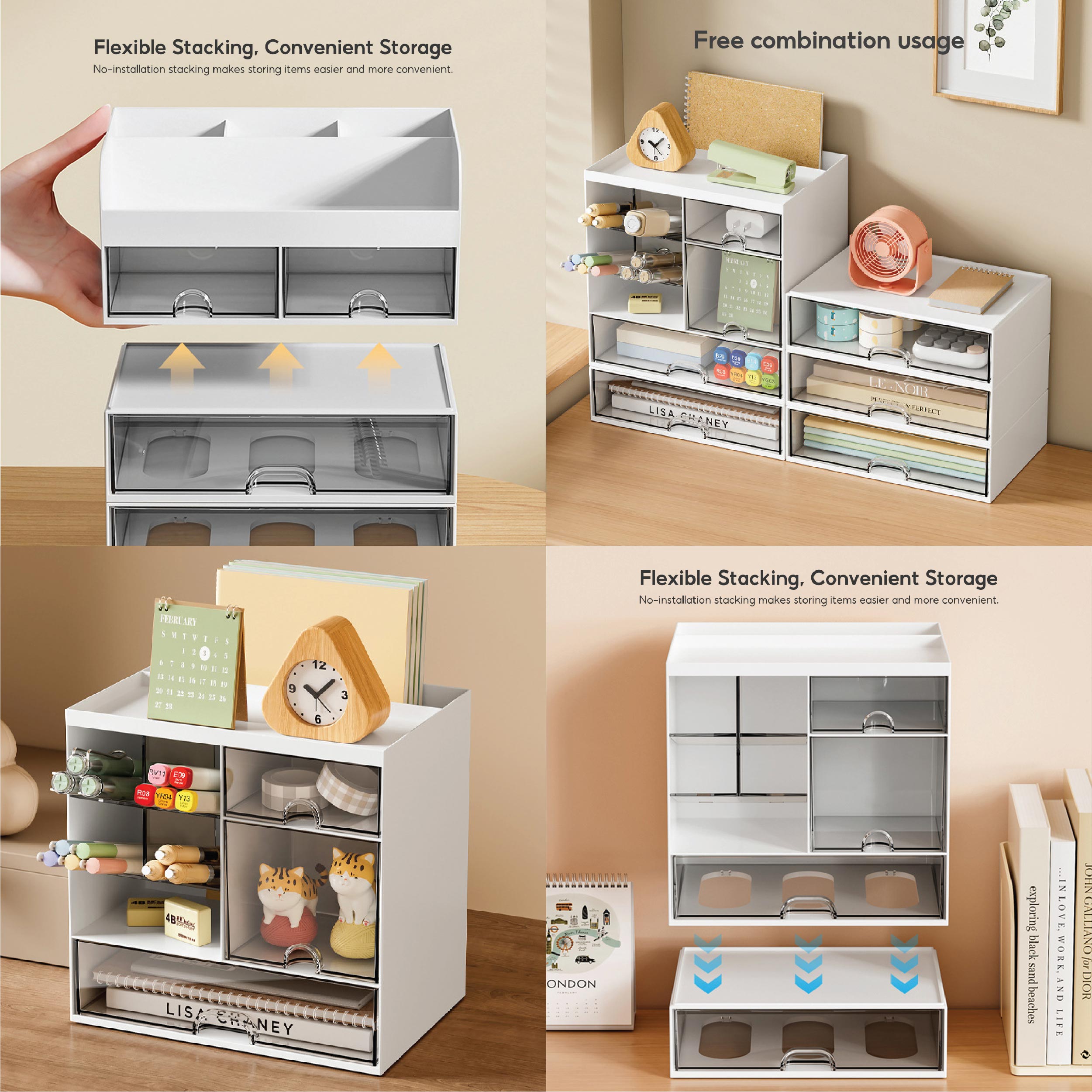 Desktop Organiser Stackable Table Drawer Storage Box With Multi ...