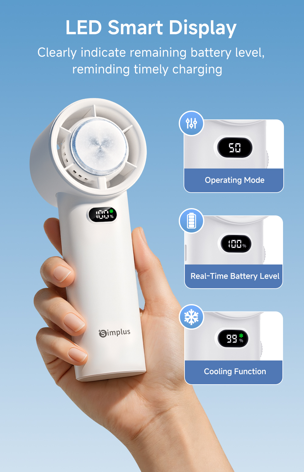 Simplus Pink Mini Handheld Fan | High Speed | Ice-Cooling Compress ...