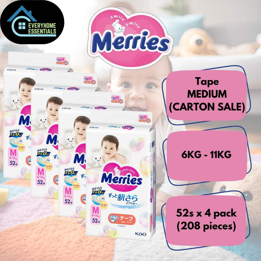 [CARTON SALES / TWIN VALUE] MERRIES Baby Diapers - Tape & Pants (All ...