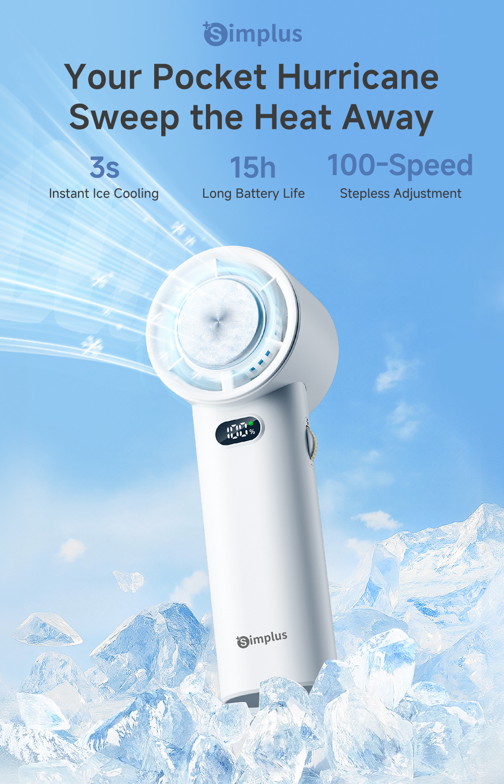 Simplus Pink Mini Handheld Fan | High Speed | Ice-Cooling Compress ...