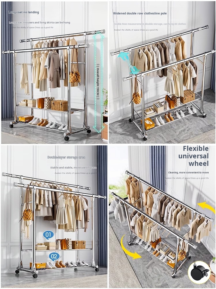 Double pole clothes drying rack Stainless Steel Rack Clothes Hanger ...