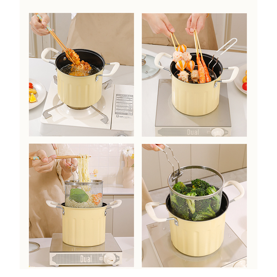 SG READY STOCK Deep Fryer Pot With Basket Ceramic Pot Frying Pot for ...