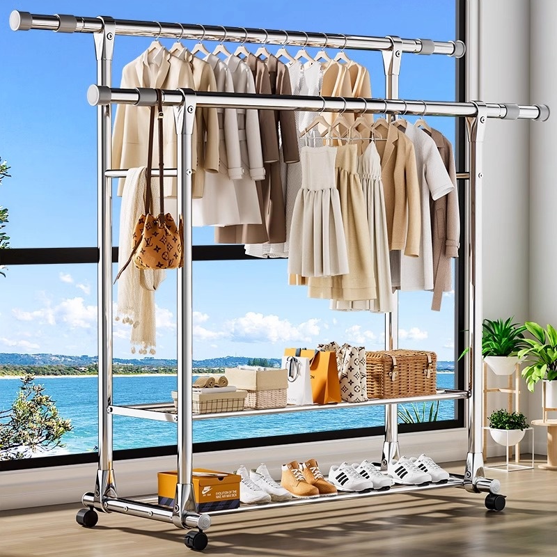 Double pole clothes drying rack Stainless Steel Rack Clothes Hanger ...
