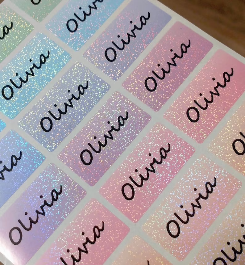 Waterproof Name Labels Name Stickers personalized glitter gradient ...