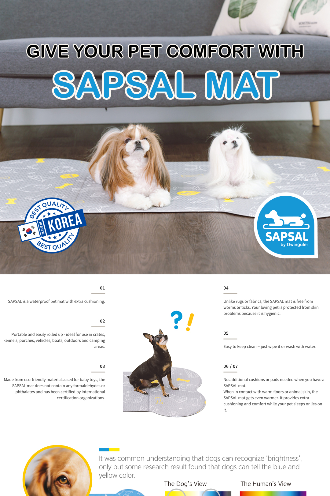 Sapsal Pet Soft Mat Floor for Dog & Cat - Made In Korea | Portable ...