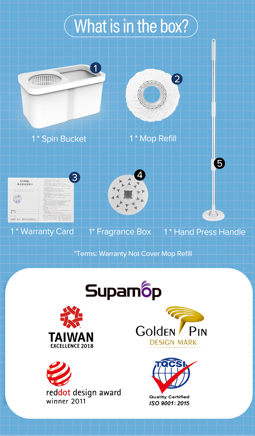 Supamop Twin Turbo Spin Mop Set Patented Washing Column Labor-saving ...