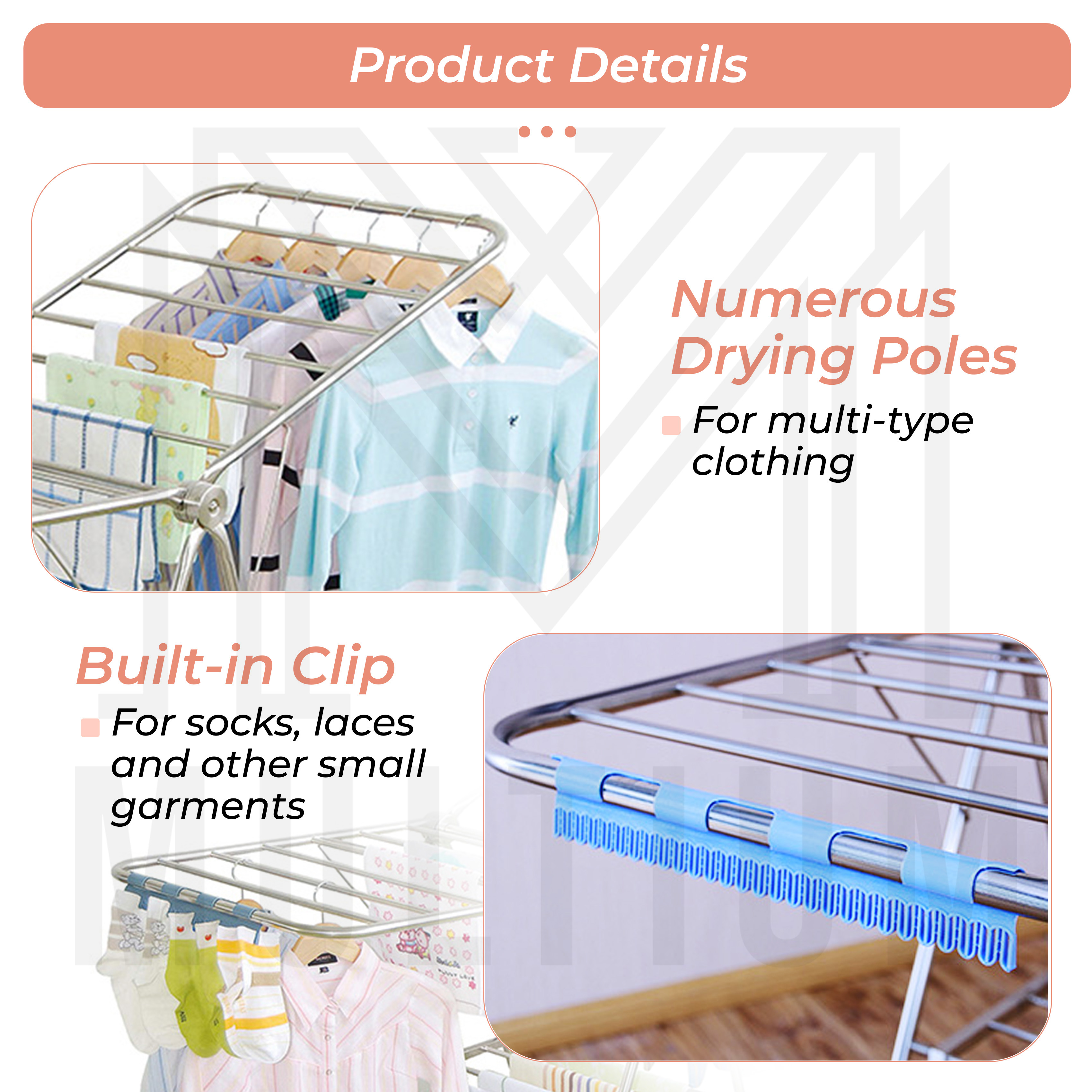 1.5M 2 Tiers Stainless Steel Foldable Laundry Rack |Collapsible Rack ...