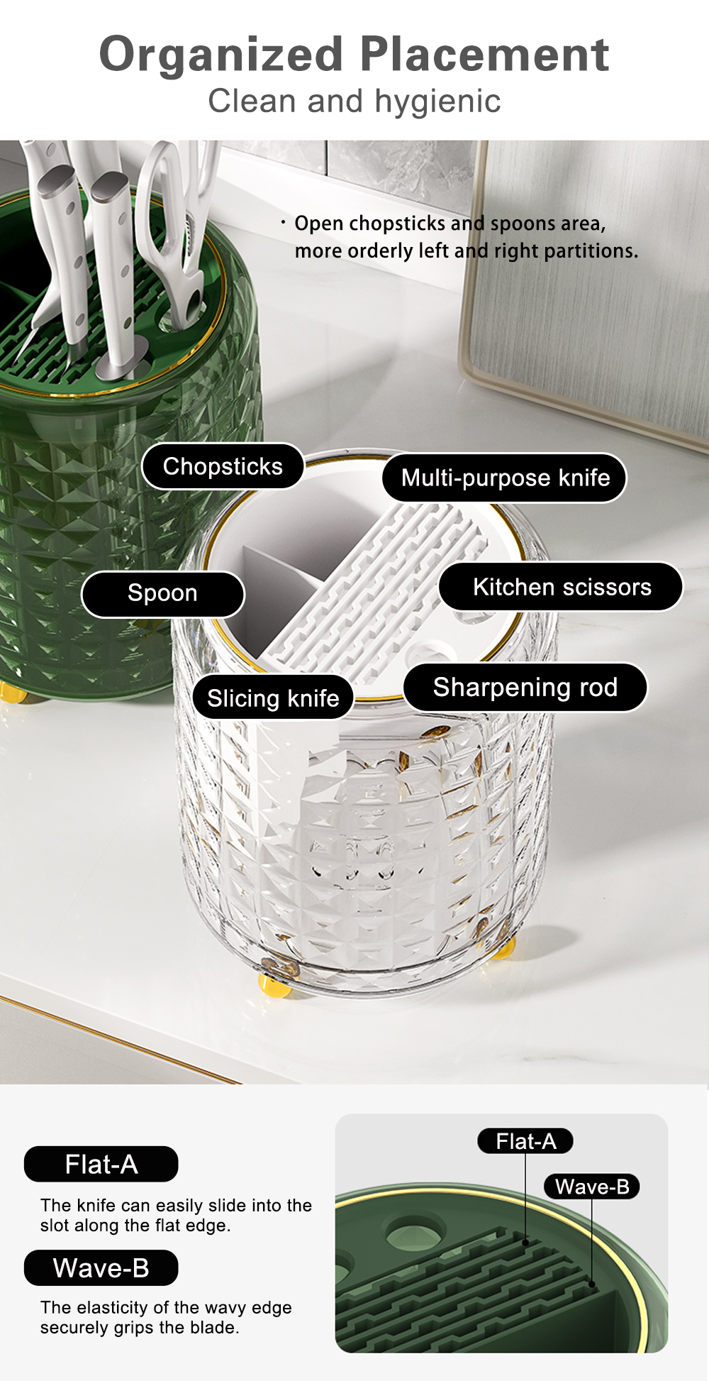 Diamond Rotary Knife Holder 360° Rotating Kitchen Utensils And Cutlery ...