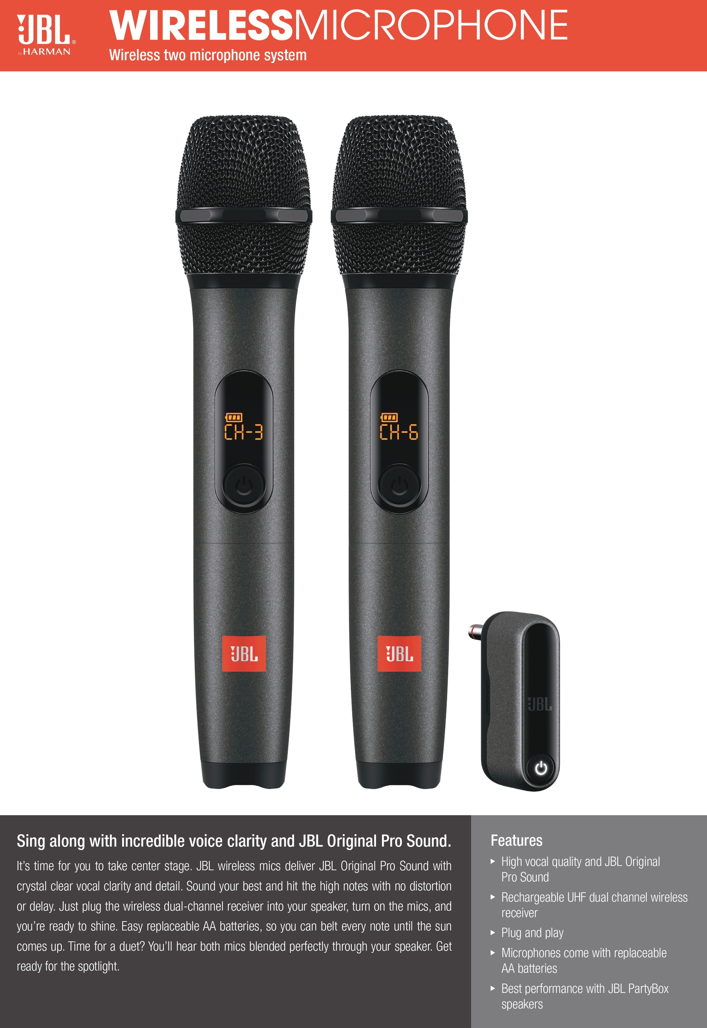 JBL Wireless Microphone Set with High vocal quality and