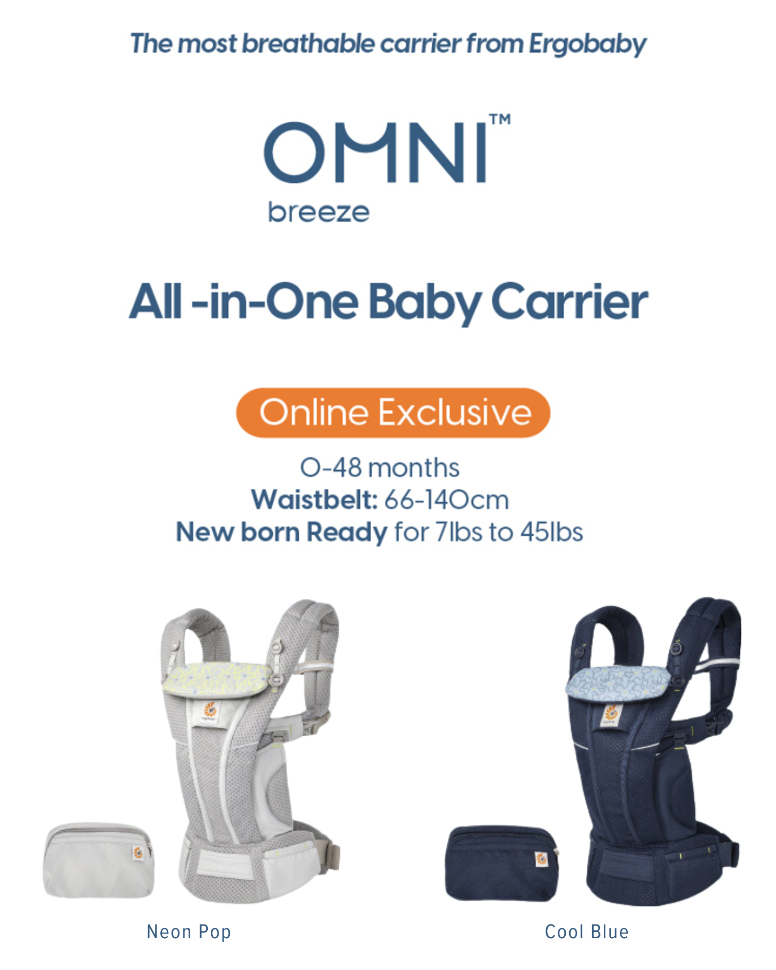 Ergobaby Omni Breeze Airflow All In One Baby Carrier SoftFlex Mesh  7lbs-45lbs