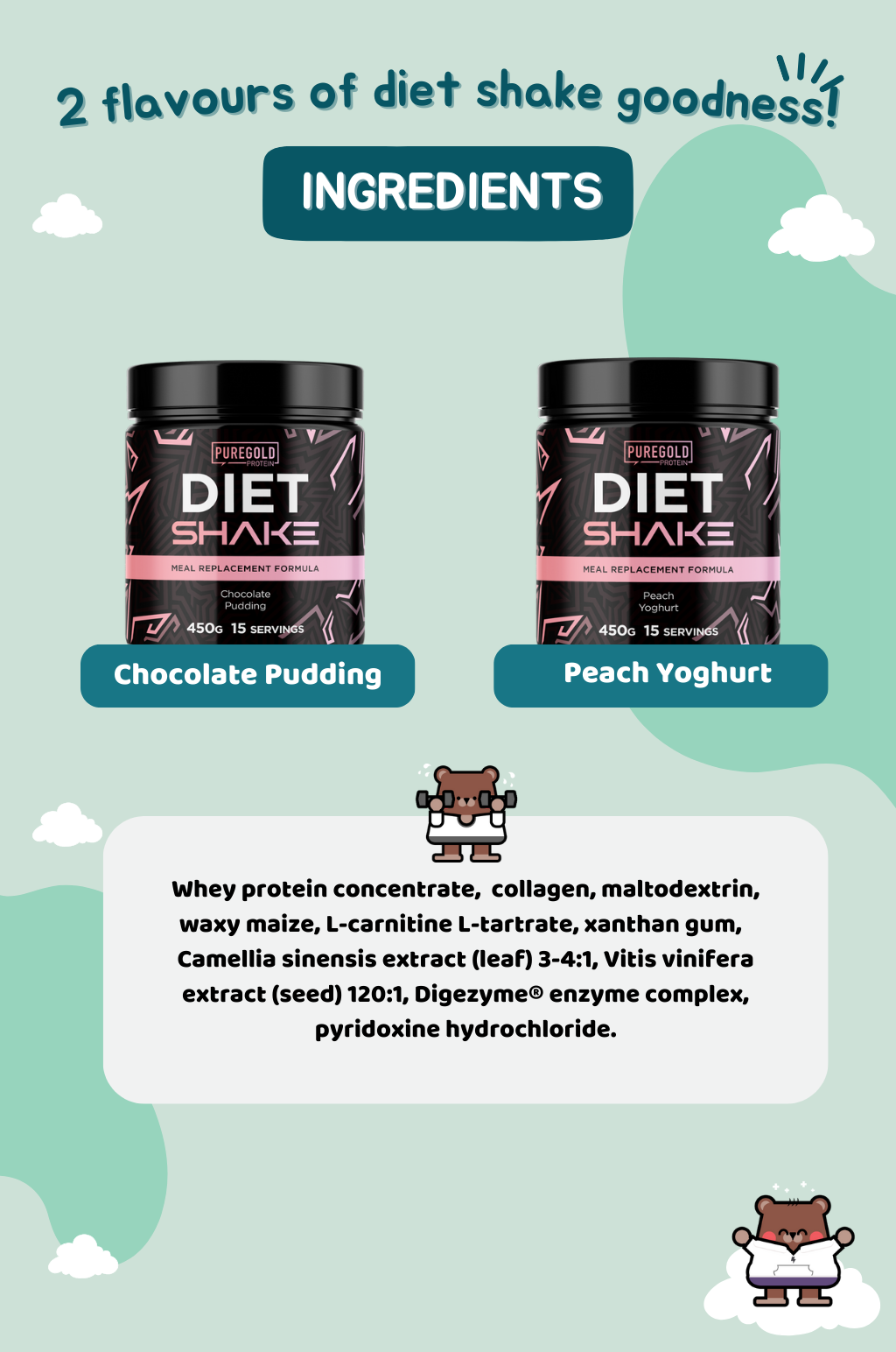 Pure Gold Protein Diet Shake 450G | Chocolate Pudding, Peach Yogurt ...