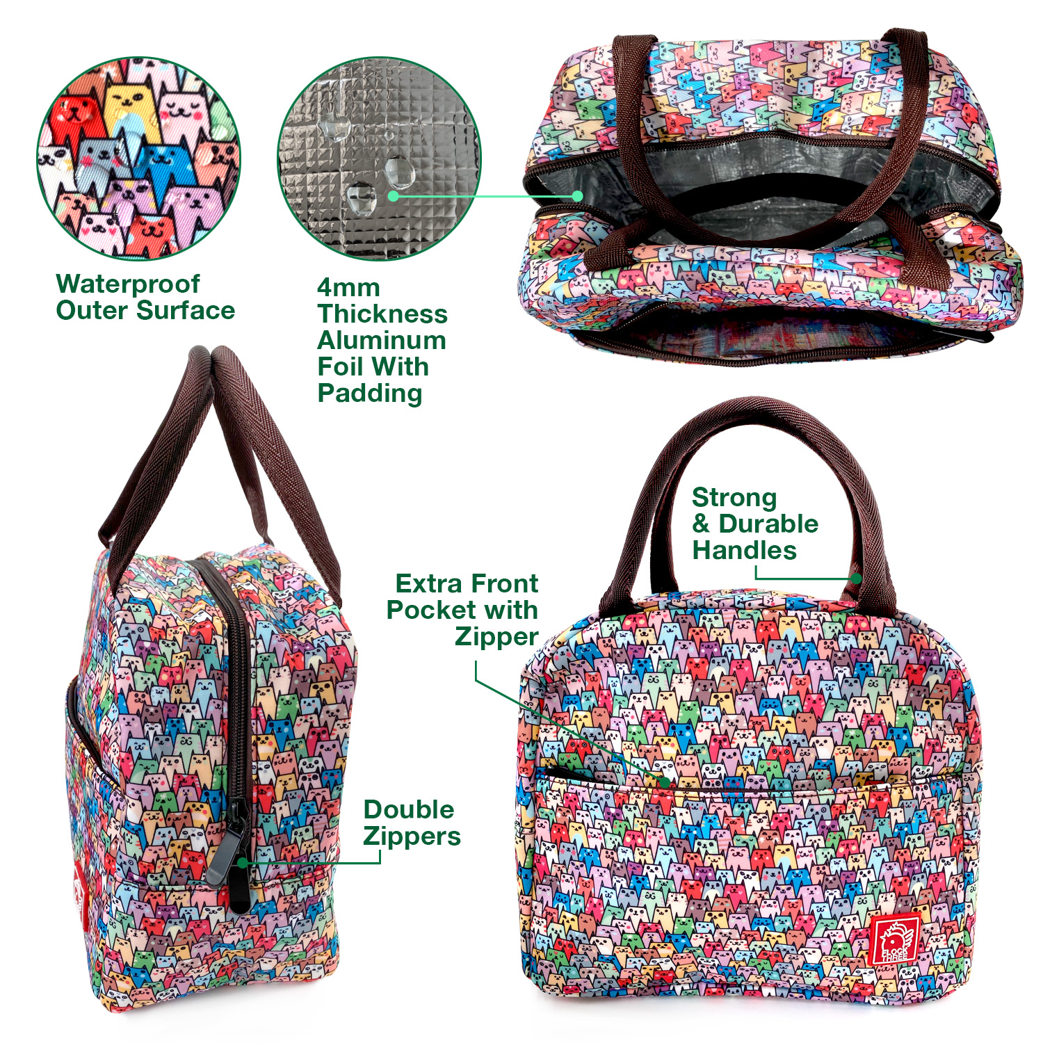 FLOCK THREE Insulated Lunch Bag Leakproof Cute Lunch Tote Bags Large ...