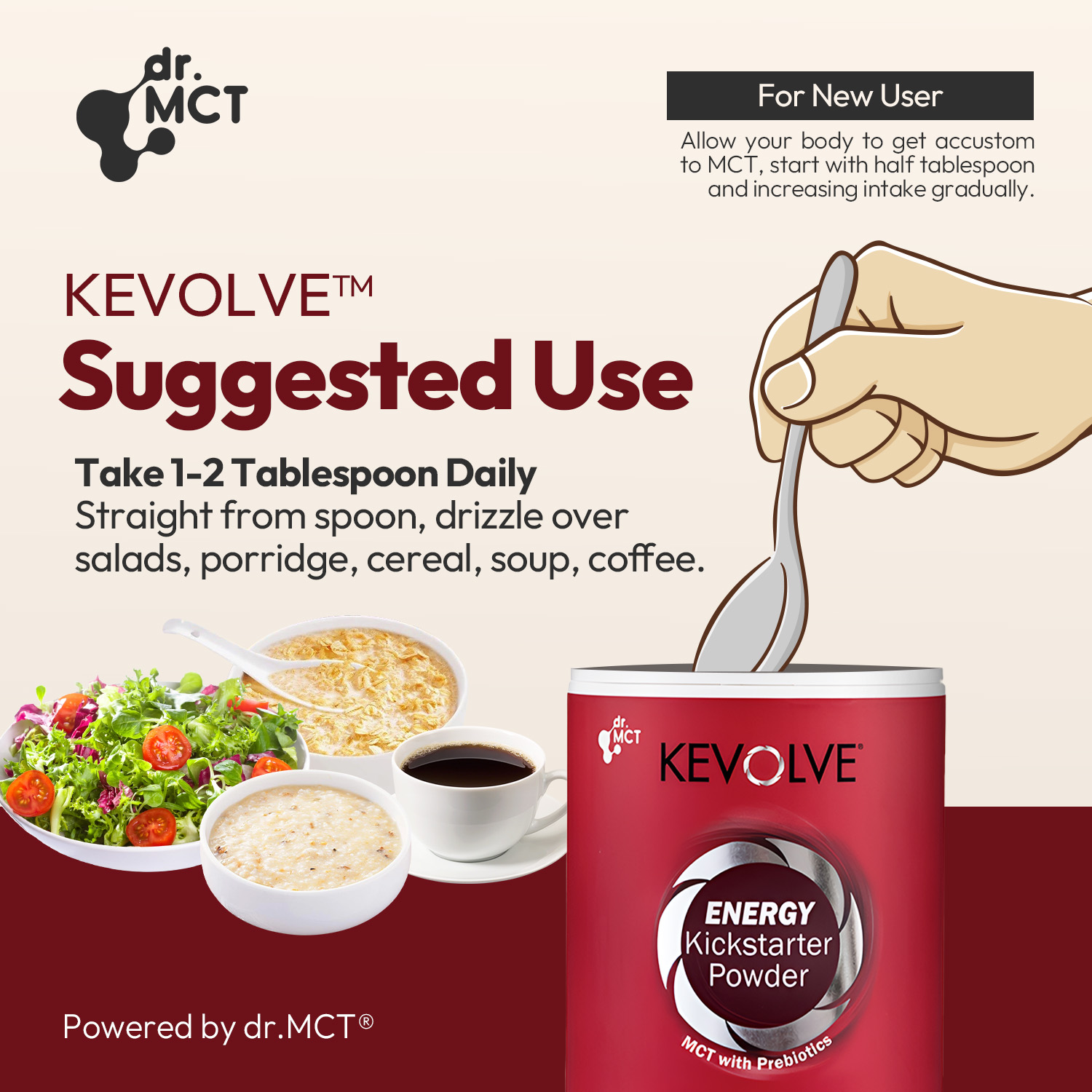 [dr. MCT®] Kevolve Energy Kickstarter MCT Powder with Prebiotics (350g ...