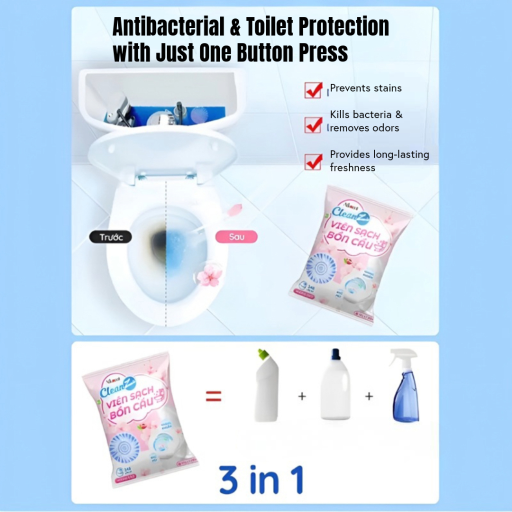 CleanZ 3in1 Advanced Antibacterial Toilet Cleaning Tablets Long-Lasting ...