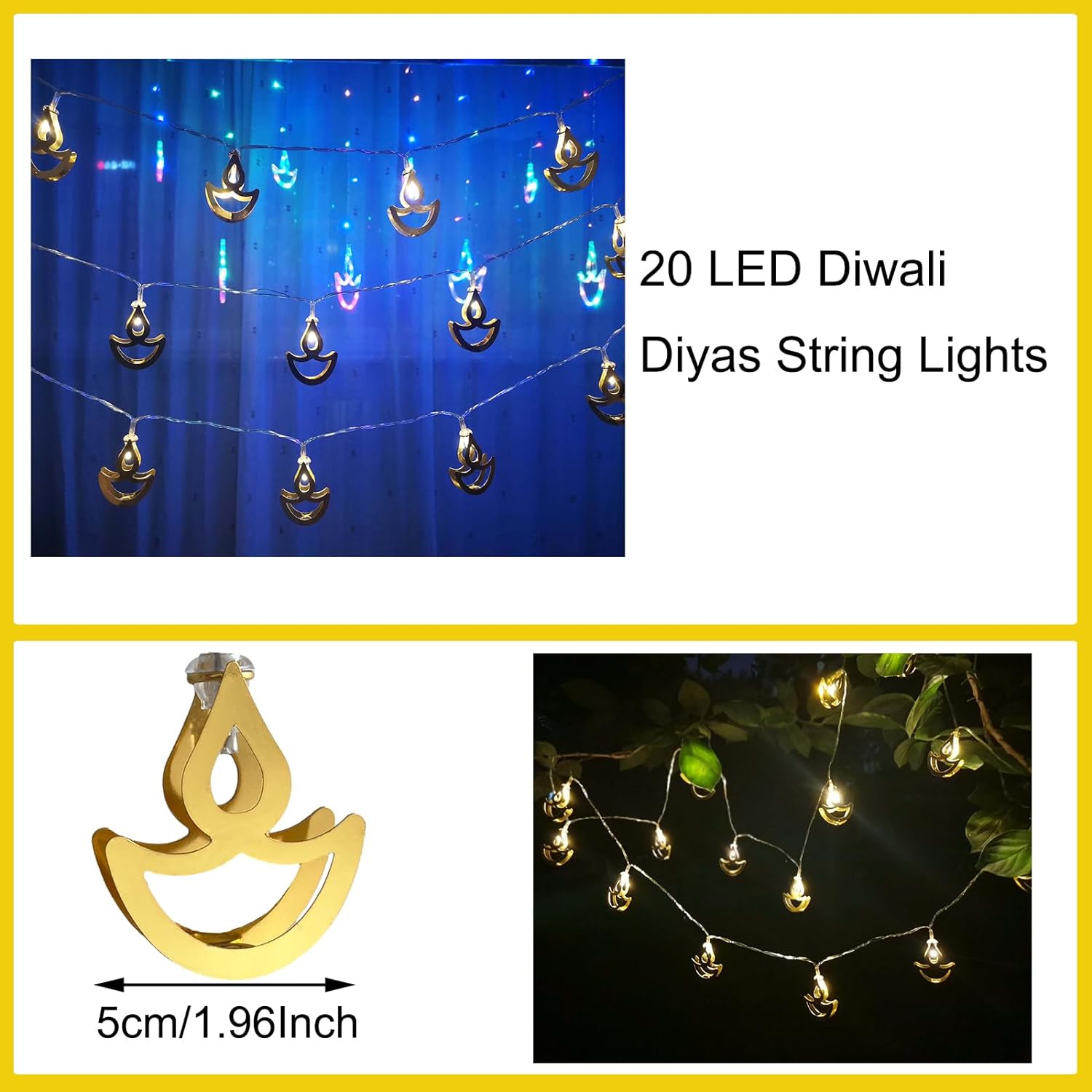 Diwali String Lights 3 Meters 20 LED 2 Lighting Modes, Battery Operated ...
