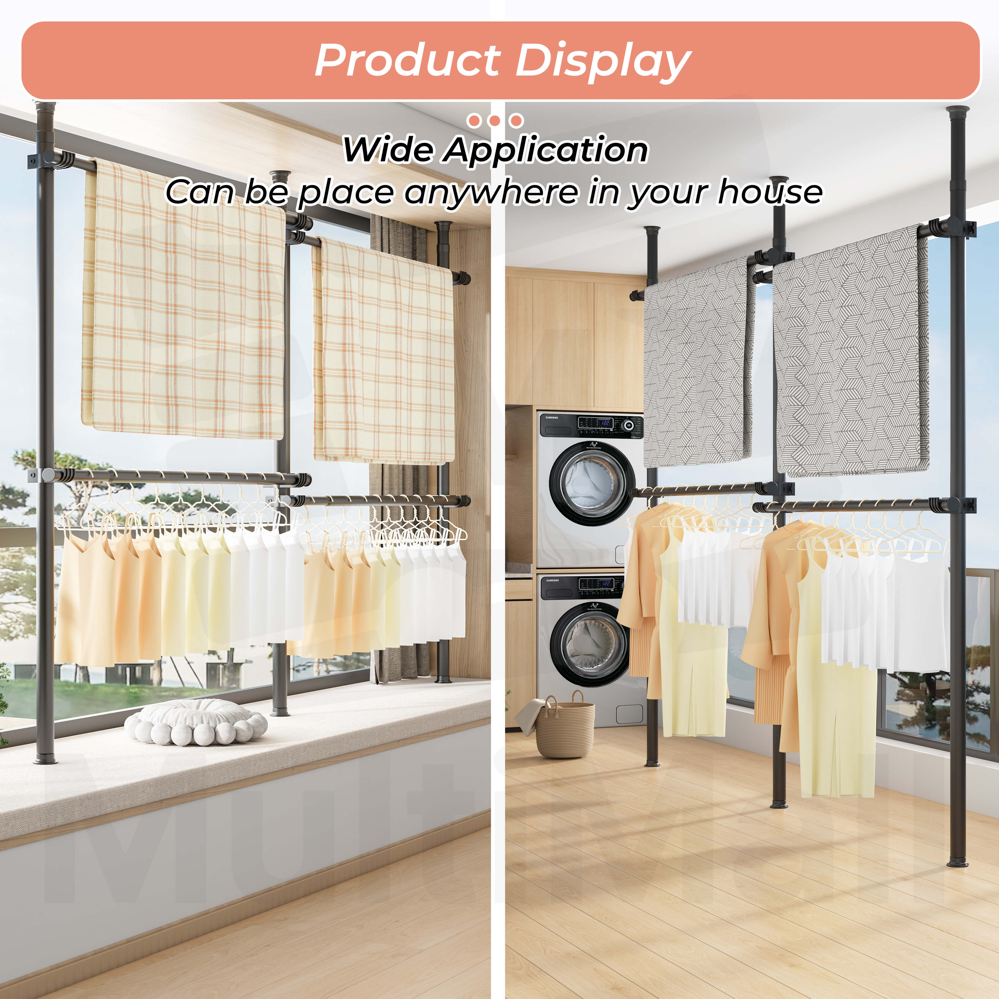 Laundry Pole Stand Height Adjustable Clothes Pole Pole Cupboard Clothes ...