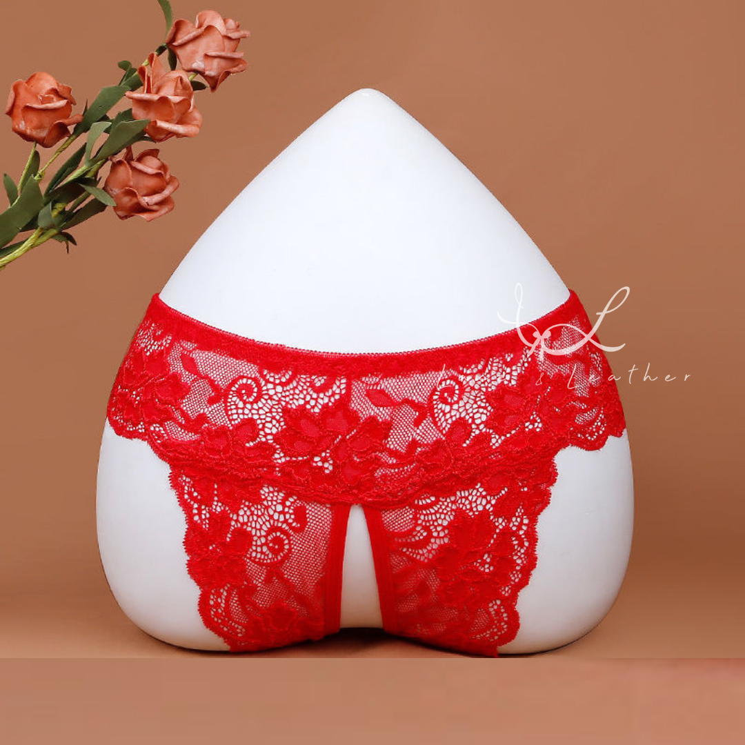 L&L Lingerie Women Sexy Crotch-Less Lace Underwear Plus Size Panty Thong For Sex 性感女情趣诱惑老公蕾丝开档内裤