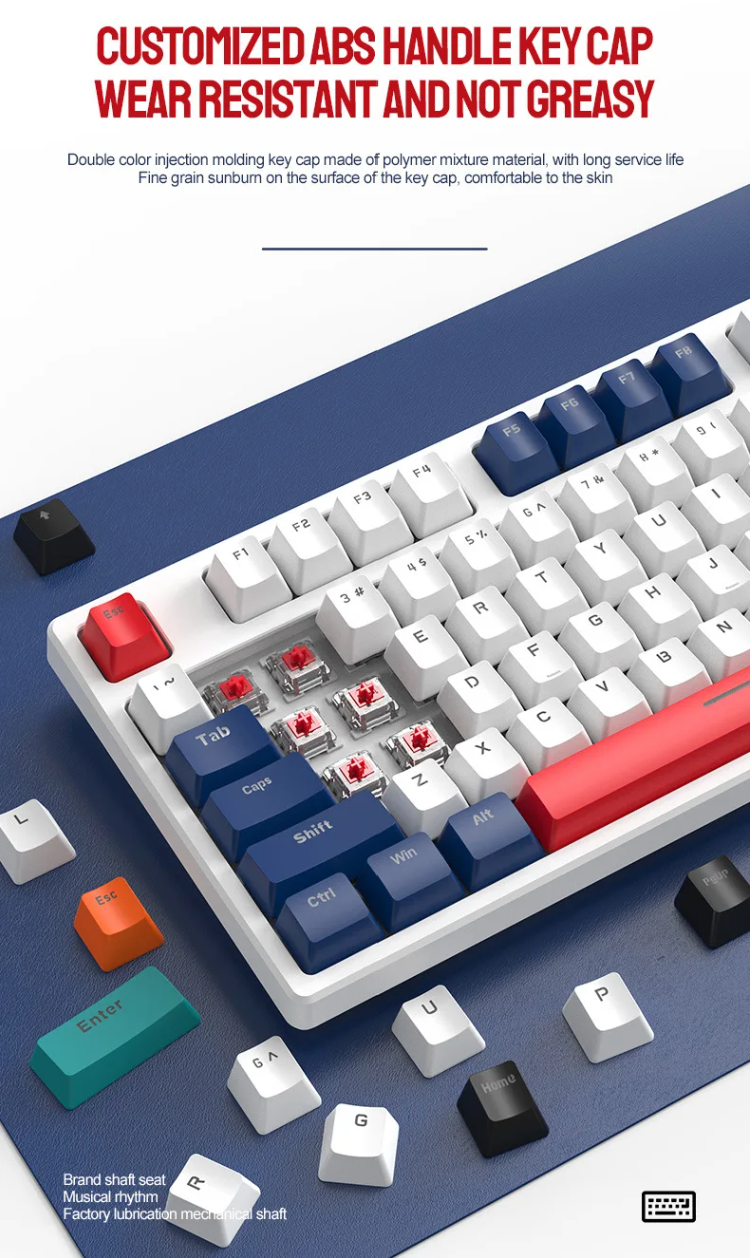 K87 Mechanical Keyboard Triple Mode bluetooth 5.0 2.4G Wireless Type-C ...