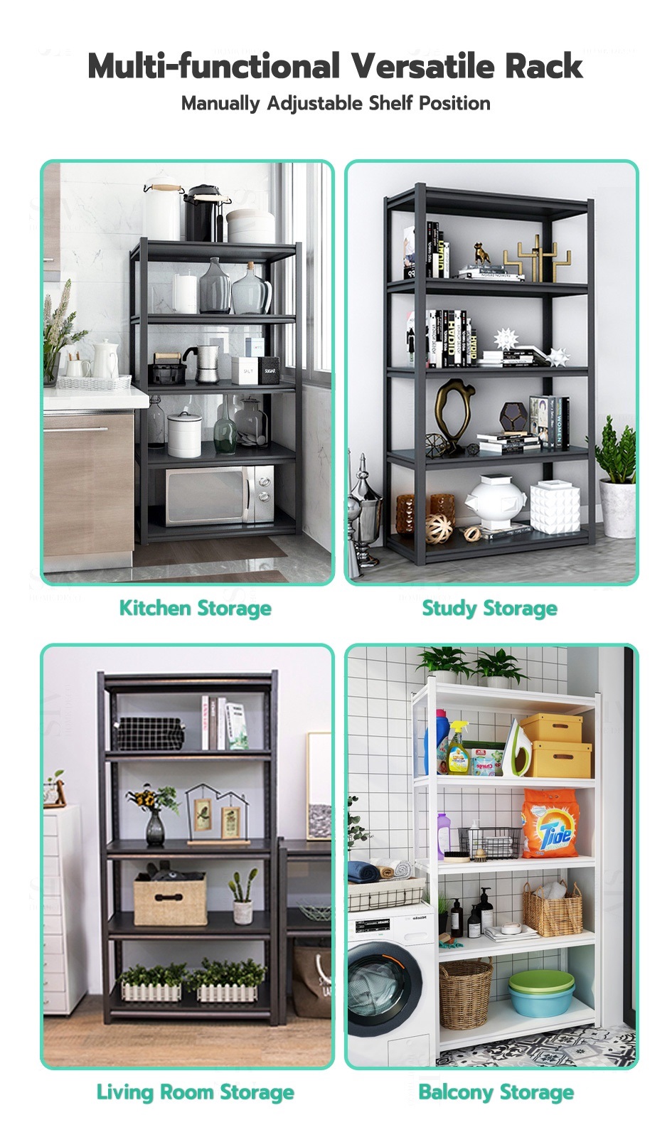 Heavy Duty Metal Rack Boltless Shelf Movable Kitchen Rack Storage Shelf ...