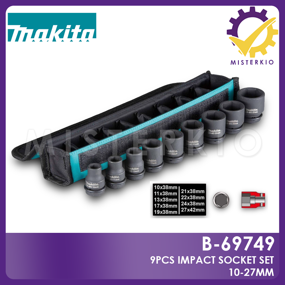 Makita B-69749, 1/2in SQ DR IMPACT Socket Set Metric In Textile Case ...