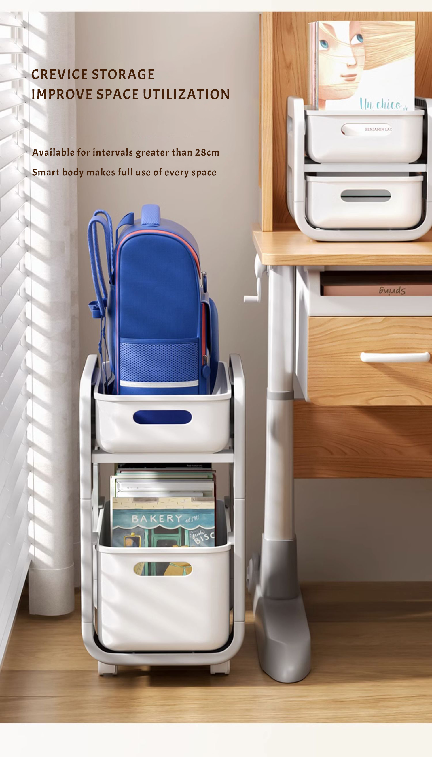 [SG STOCK] Schoolbag storage rack, movable book storage rack, pulley ...