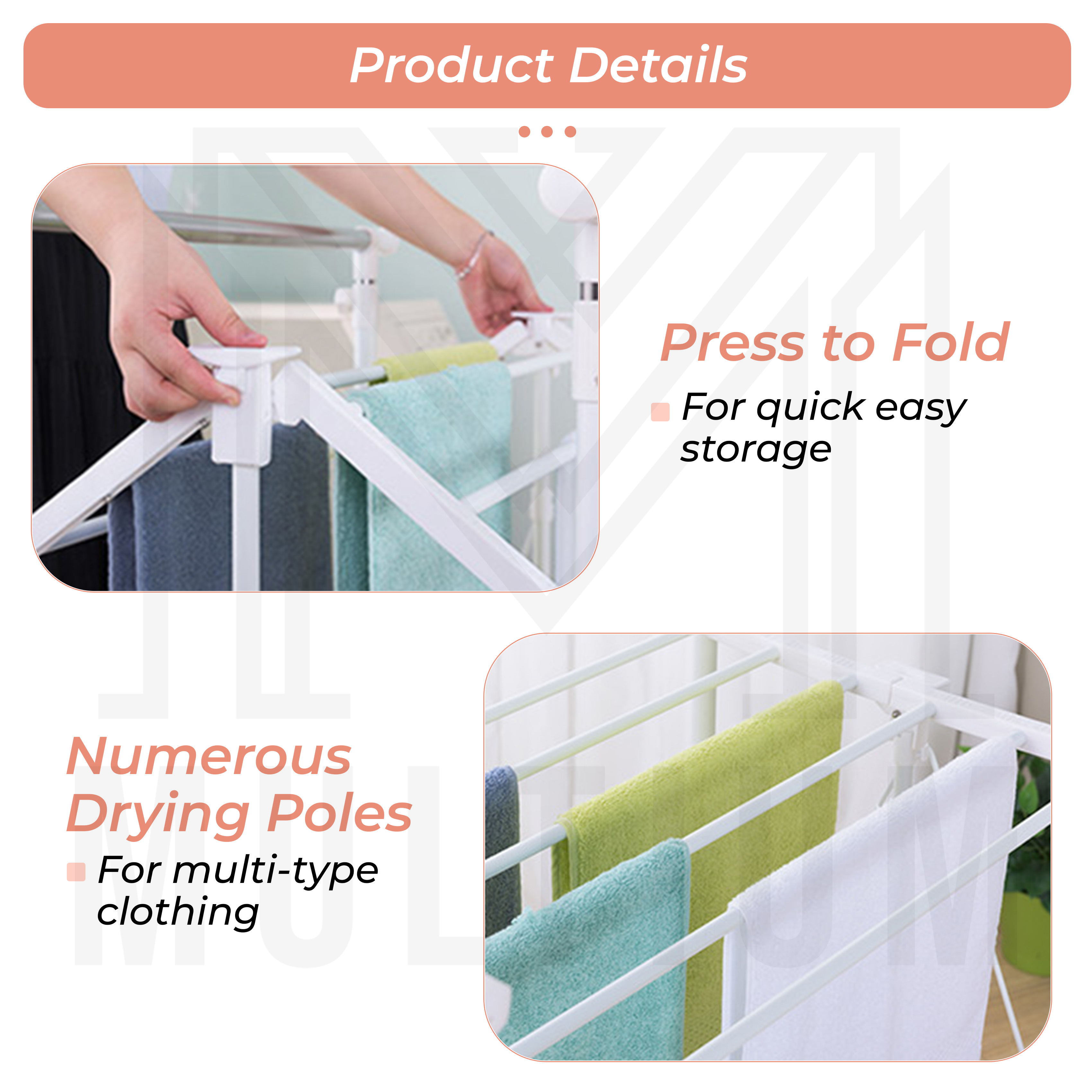 1.92M No Installation Laundry Rack Clothes Drying Rack Stainless Steel ...