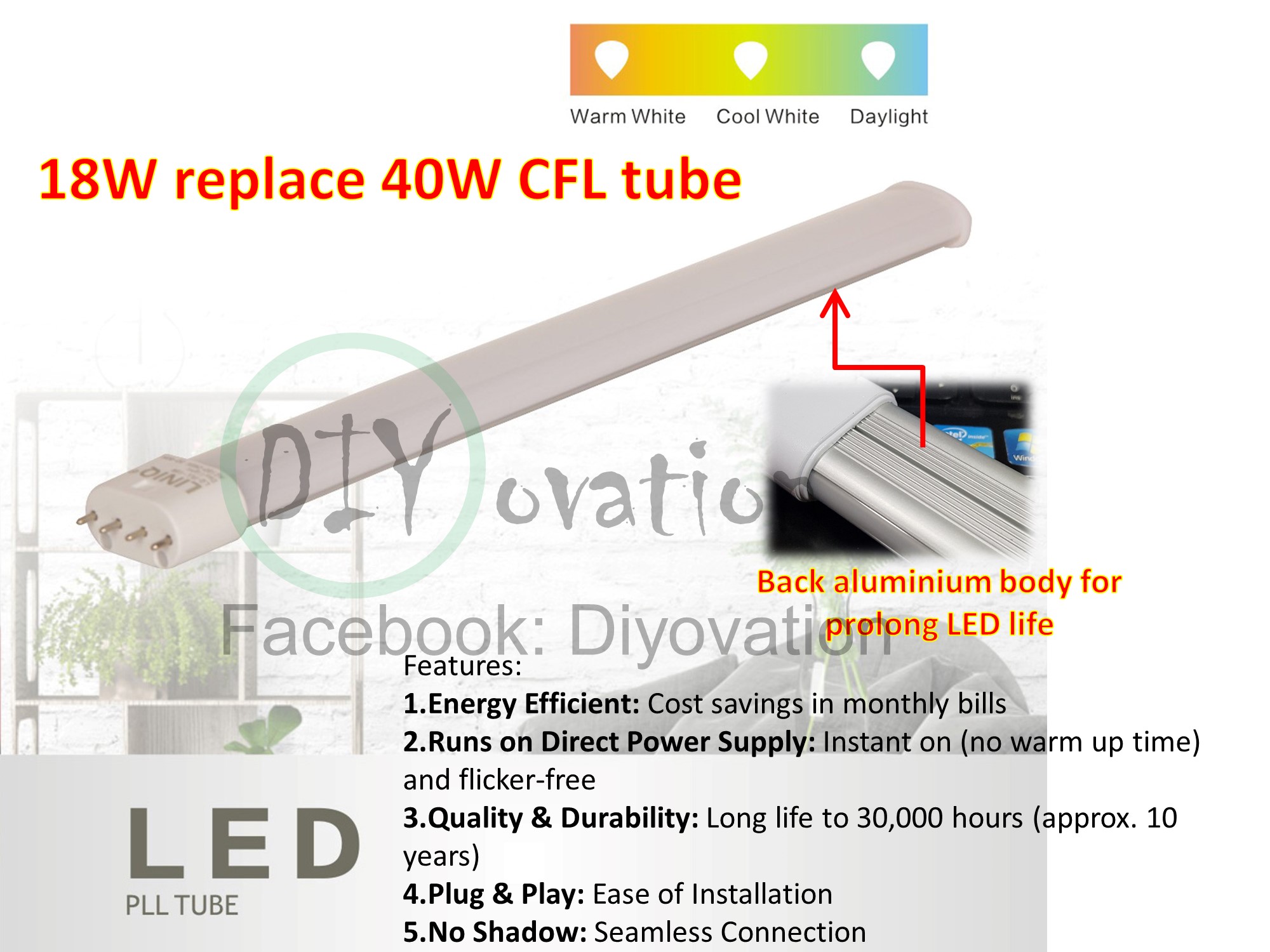 Liniq 18W PLL LED tube/ Rectangular ceiling light LED tube/ Save ...