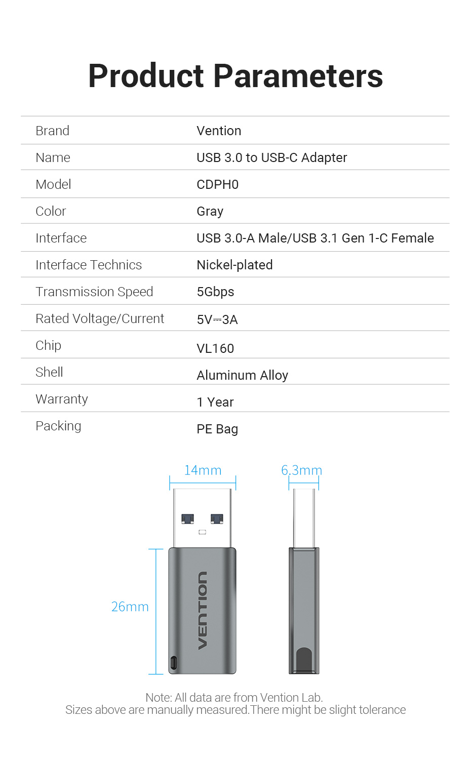 Vention USB Male to Type C Female OTG Adapter Converter Cable for Phone ...