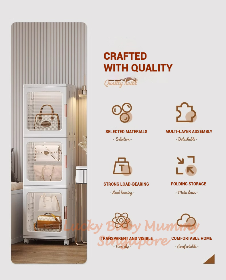 Stackable Multilayer Storage Cabinet with Wheels/Foldable Partitioned ...