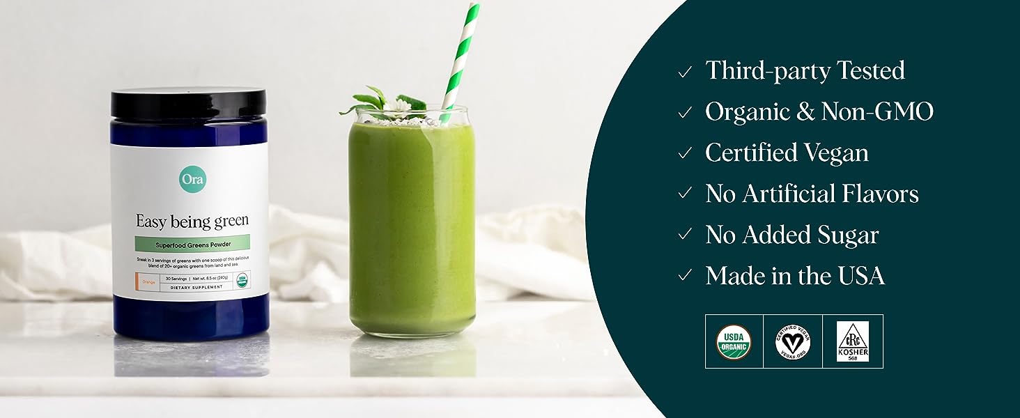 Ora Organic Easy Being Green Greens Powder 240g | 20+ Superfood Greens ...