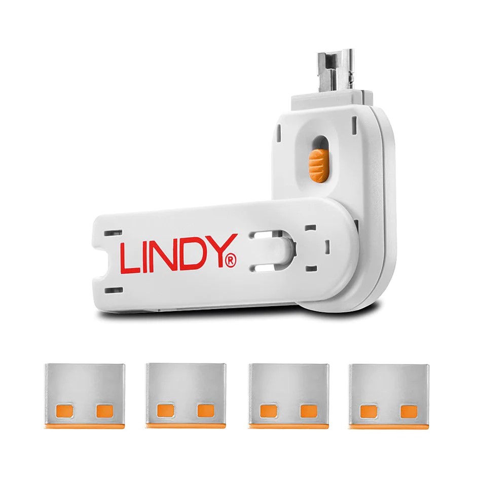 Lindy USB A Port Blocker Lock Orange P/N: 40453 PACK OF 4pcs USB ...