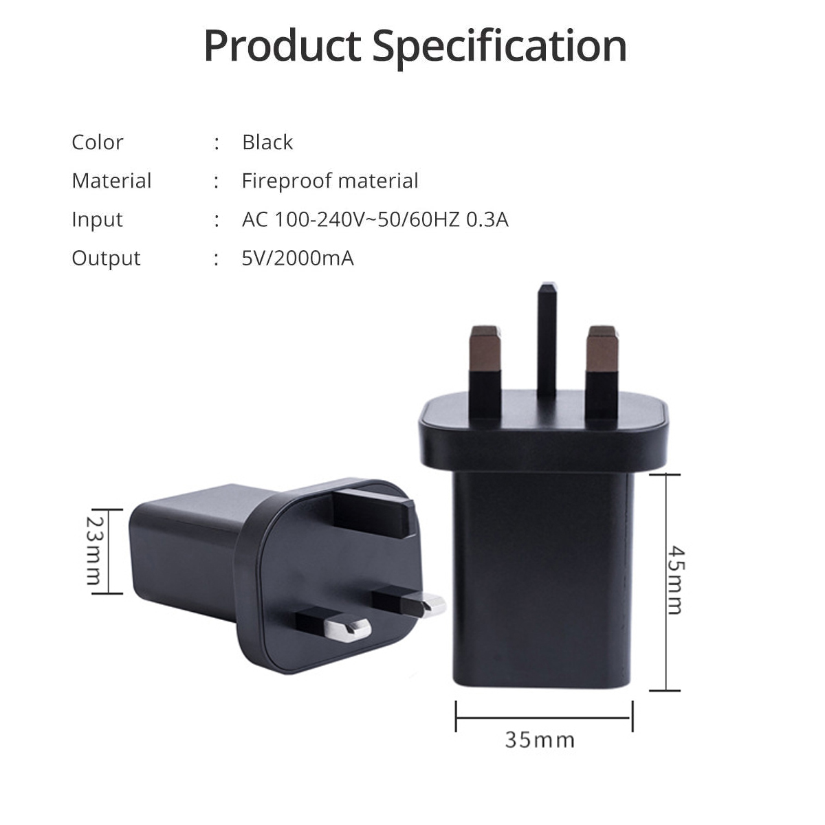 ezMall 5V2A 3 Pin USB Power Adapter with Singapore Safety Mark 5V 2A UK ...