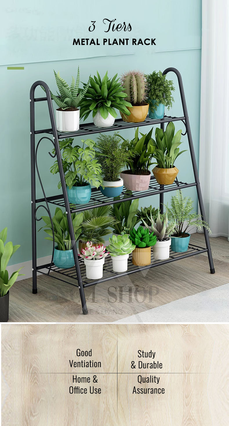 🇸🇬 3 Tier Gray Heavy Duty Metal Multiple Plant Rack / Plant Stand ...