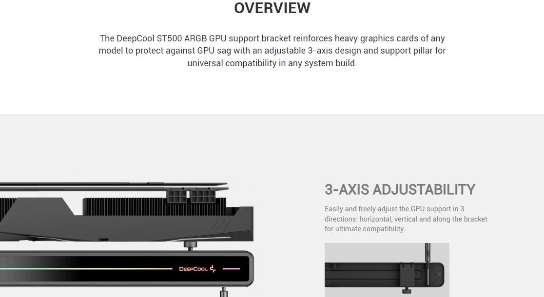 DEEPCOOL ST500 ARGB, ARGB Horizontal GPU Support Bracket With Universal ...