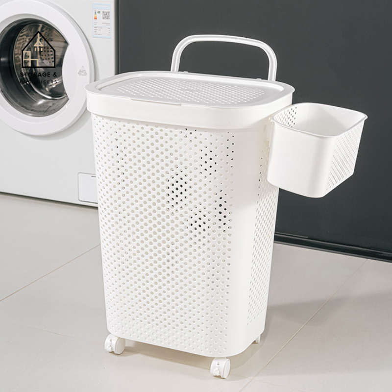 [Ready Stock] PP Laundry Basket With Wheels 60L Large Hamper Clothes ...