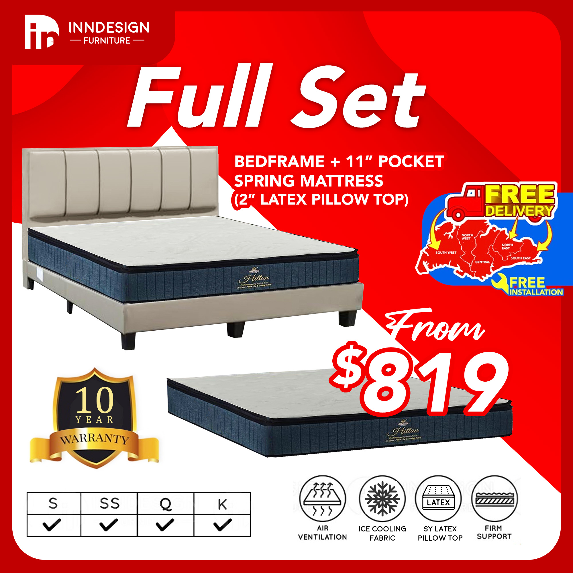 🔥FULL SET🔥10/11/12 Inch Pocket Spring🔥PVC Bed Frame with Mattress ...